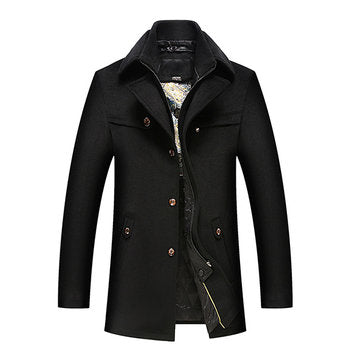 dual collar winter spring business casual pockets wool coat for men