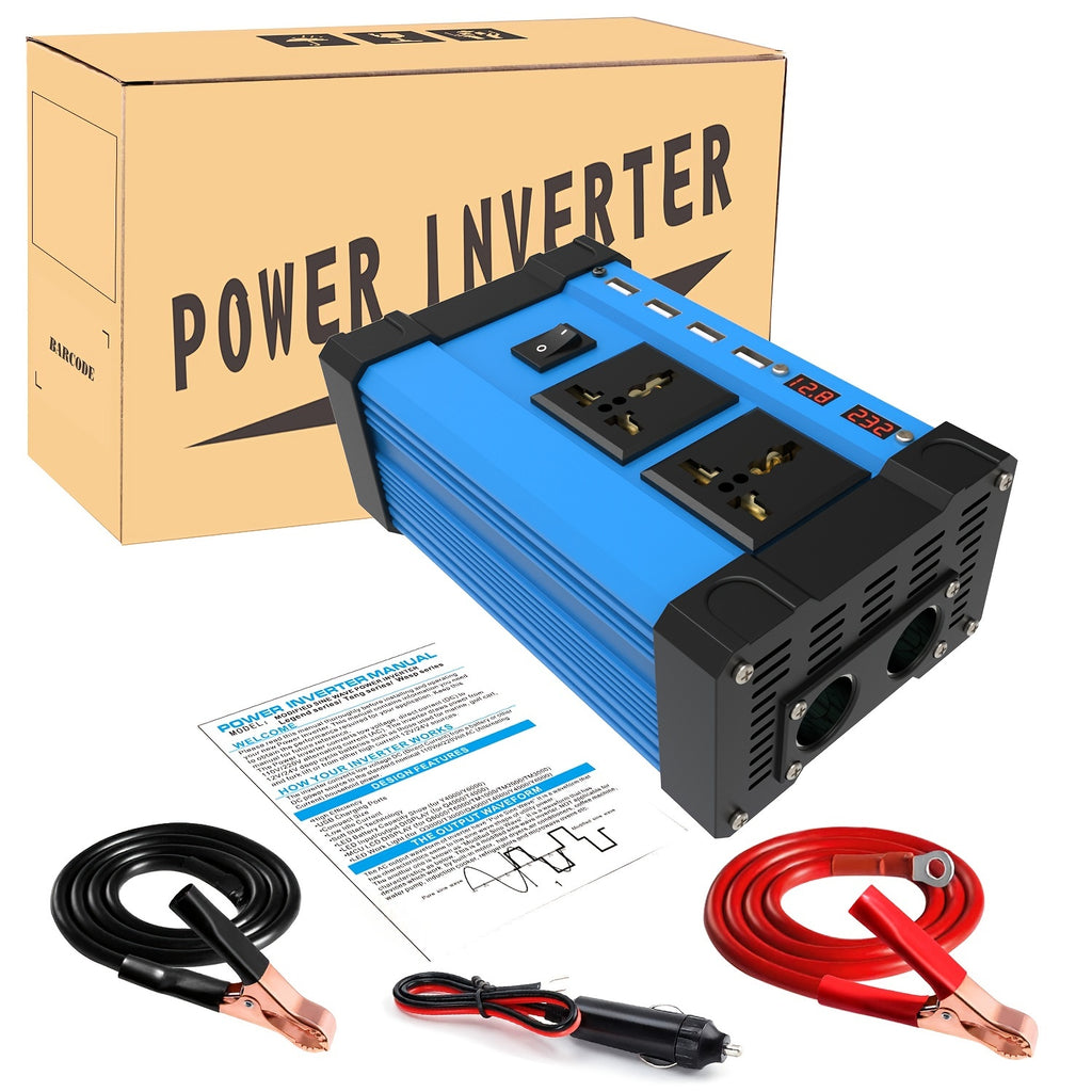 400W Power Inverter: DC 12V to AC 110V with 2 Universal Sockets, 4 USB Chargers &amp; LED Display