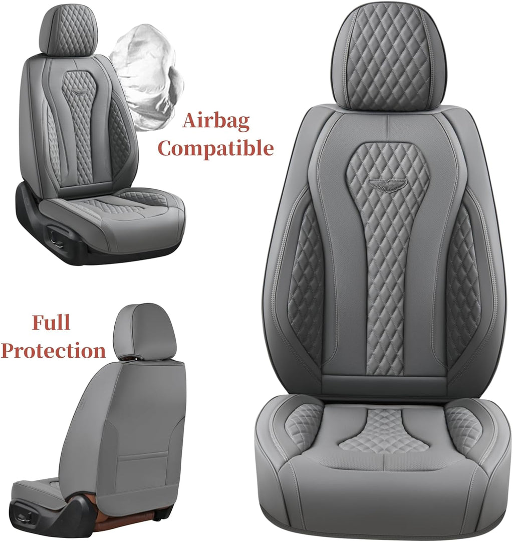 Coverado Leather Seat Covers Full Set, 5 Seats Universal Seat Covers for Cars, Waterproof Luxury Leatherette Seat Cushions, Front and Rear Seat Protectors, Auto Seat Covers Fit for Most Vehicles Gray