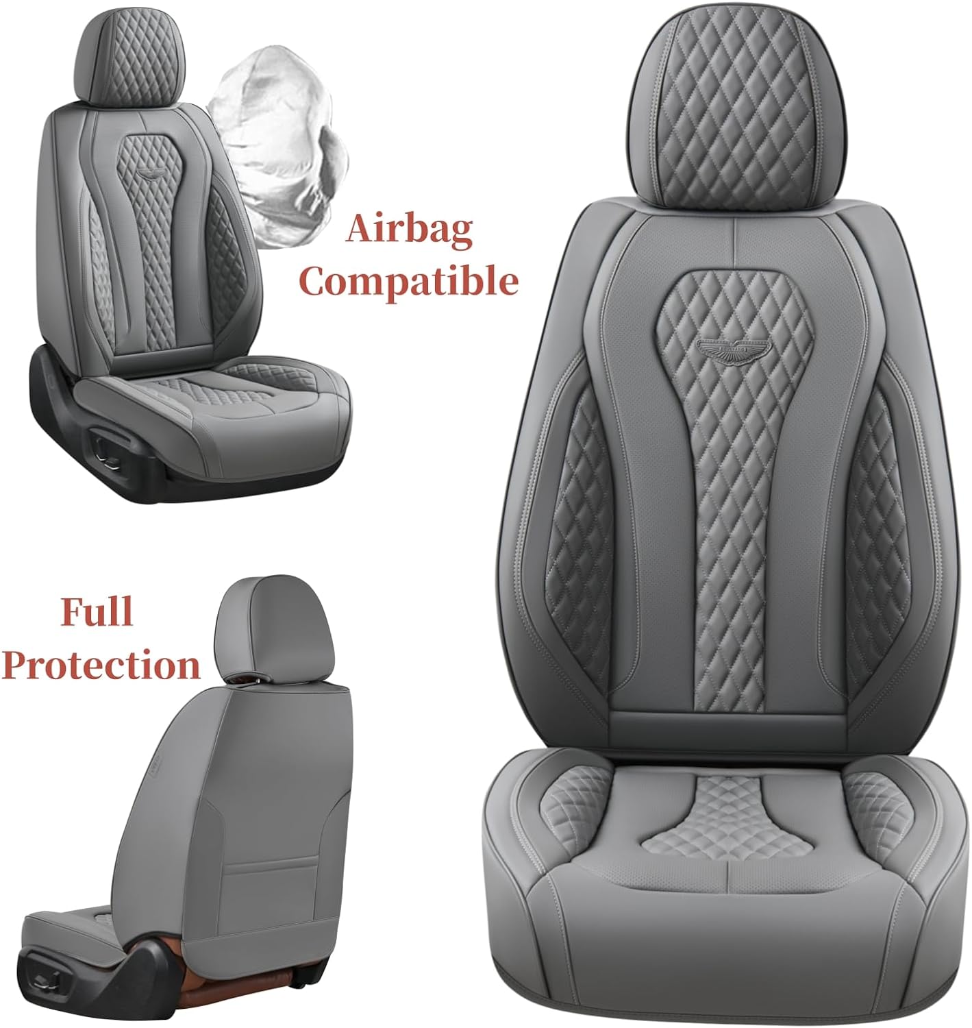 Coverado Leather Seat Covers Full Set, 5 Seats Universal Seat Covers for Cars, Waterproof Luxury Leatherette Seat Cushions, Front and Rear Seat Protectors, Auto Seat Covers Fit for Most Vehicles Gray