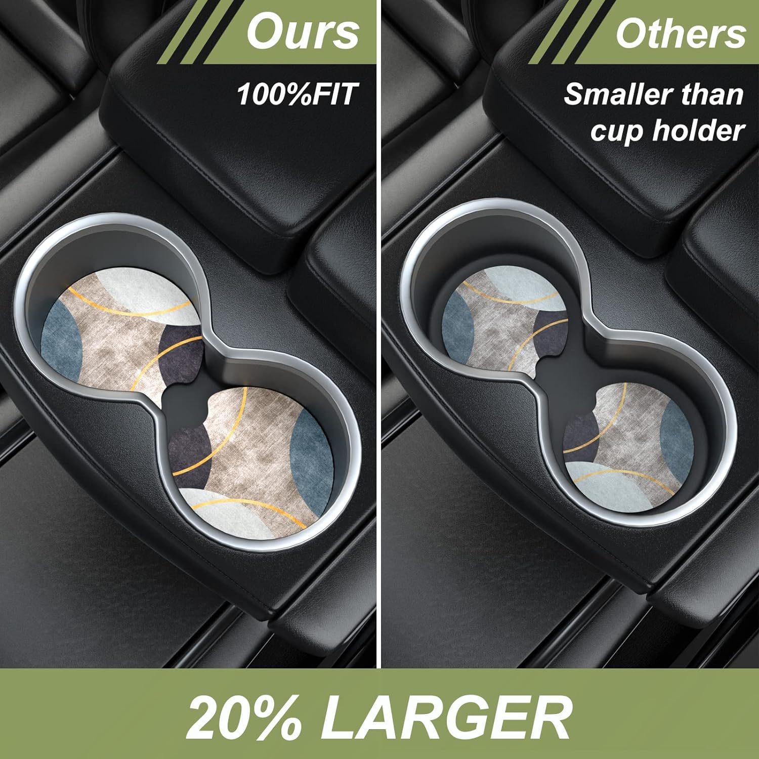 Nipichsha Car Cup Holder Coasters, Car Coasters for Cup Holders, 2 Pack Anti Slip Insert Coasters, Rubber Car Cup Mat with A Finger Notch, Cute Car Interior Accessories for Women Men(Simple Gray)