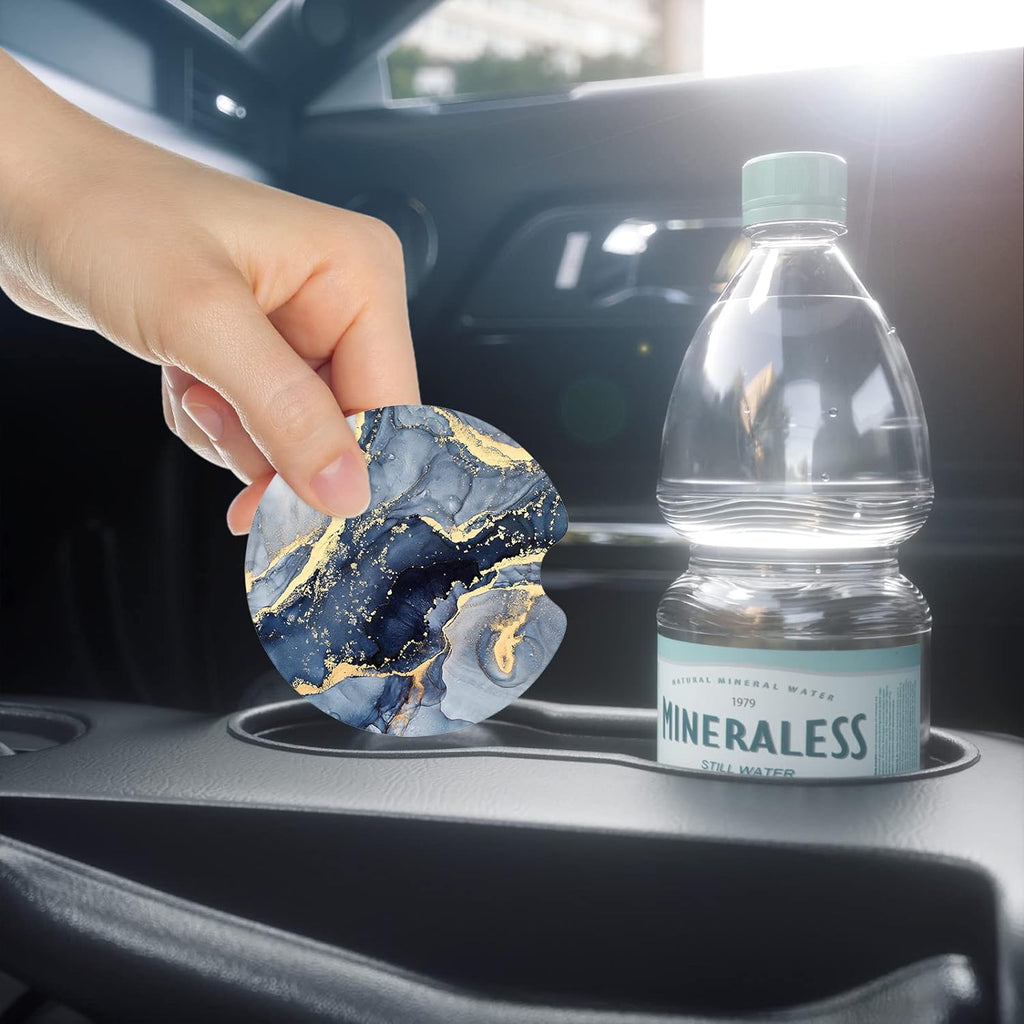 Nipichsha Car Cup Holder Coasters, Car Coasters for Cup Holders, 2 Pack Anti Slip Insert Coasters, Rubber Car Cup Mat with A Finger Notch, Cute Car Interior Accessories for Women Men(Dark Grey Marble)