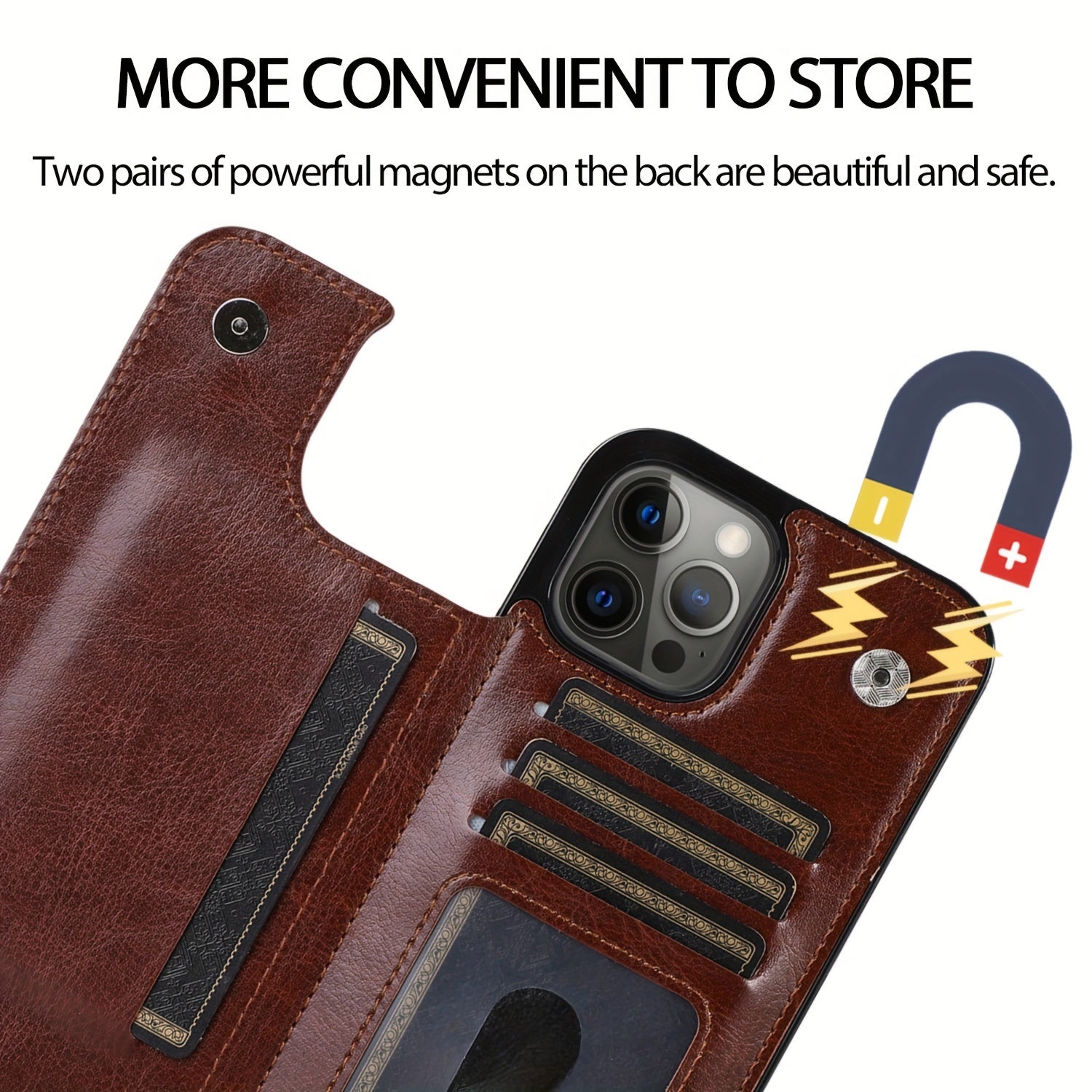 For  15/ 14/ 13/ 12/ 11 Pro Max/ Mini/ XR/ XS Max/ SE 2022/2020/ 7/ 8 Plus Wallet Case With Card Holder, PU Faux Leather Kickstand Card Slots Case, Double Magnetic Clasp And Durable Shockproof Cover