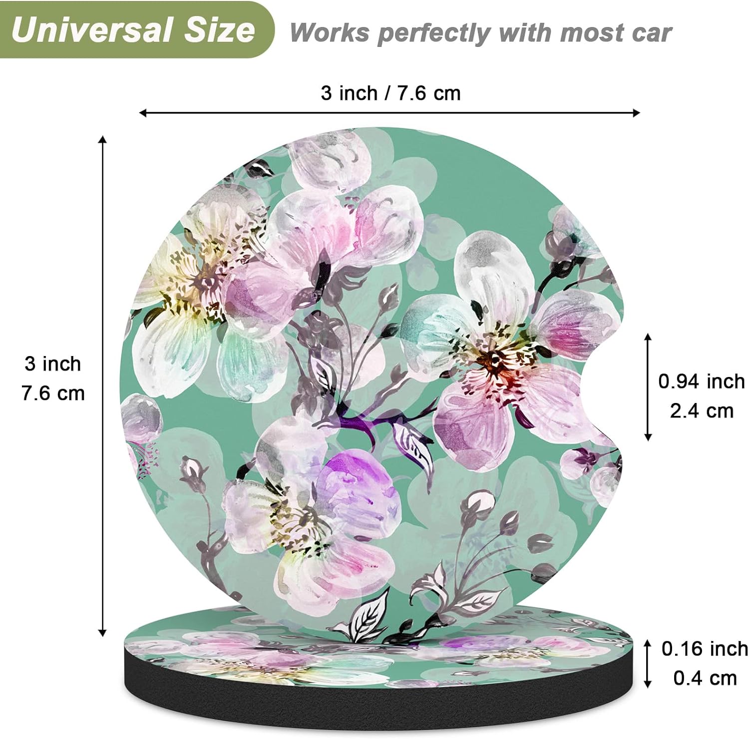 Nipichsha Car Cup Holder Coasters, Car Coasters for Cup Holders, 2 Pack Anti Slip Insert Coasters, Rubber Car Cup Mat with A Finger Notch, Cute Car Interior Accessories for Women Men(Plum Flower)