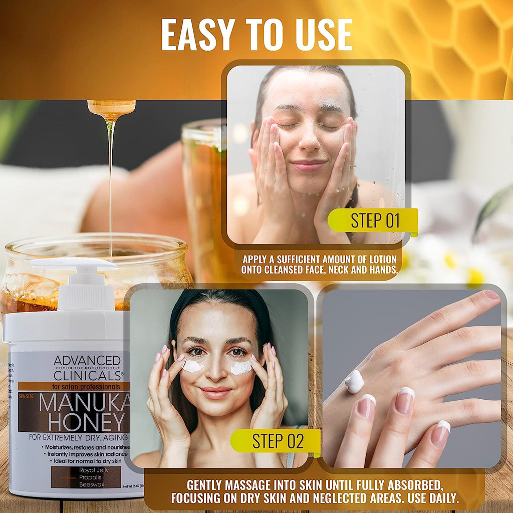 Advanced Clinicals Manuka Honey Cream W/Collagen Face Moisturizer &amp; Body Butter Lotion For Dry Skin | Intense Firming &amp; Hydrating Miracle Balm Skin Care Moisturizing Lotion For Women &amp; Men | 2-Pack