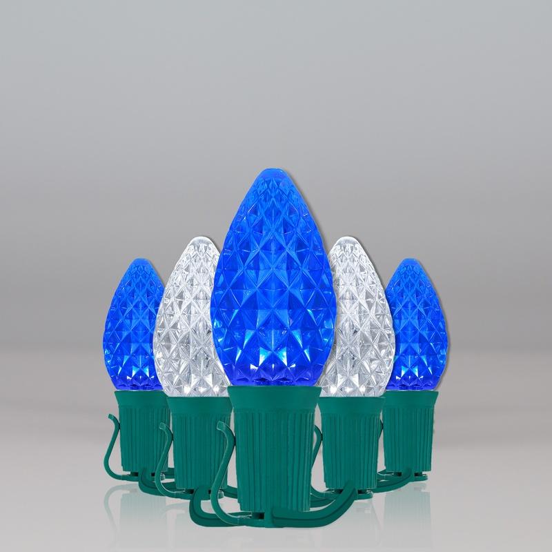 OptiCore C7 Blue and White Christmas Lights (Cool White), LED String Lights with Shatterproof Christmas Bulbs, 50 Lights, 50ft