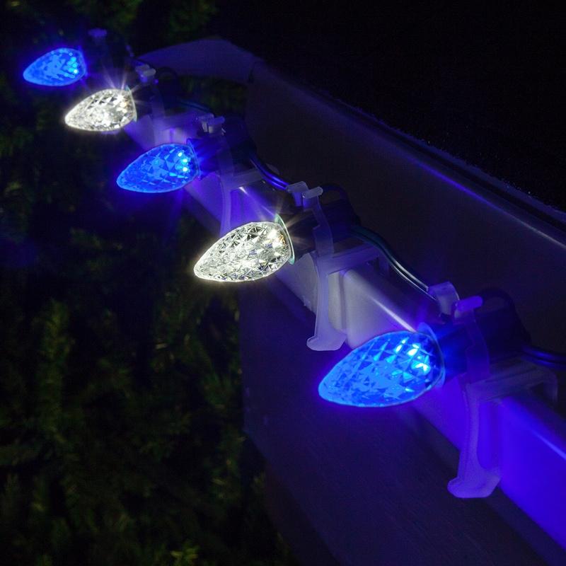 OptiCore C7 Blue and White Christmas Lights (Cool White), LED String Lights with Shatterproof Christmas Bulbs, 50 Lights, 50ft