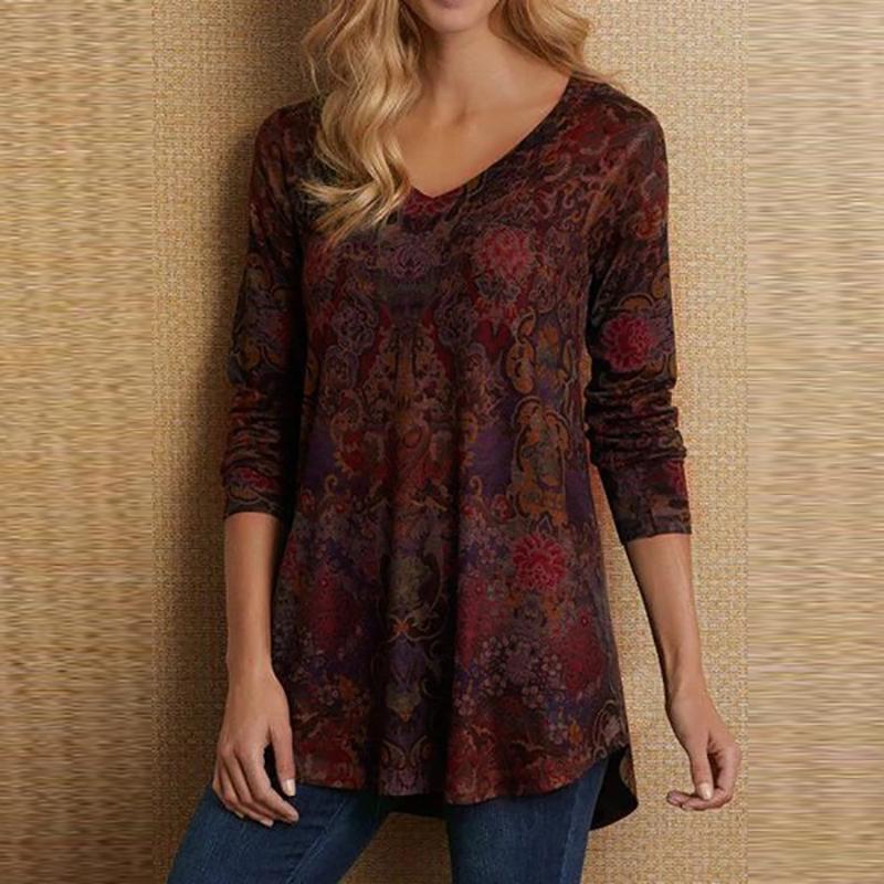 Womens Long Sleeve V-Neck T - Shirt