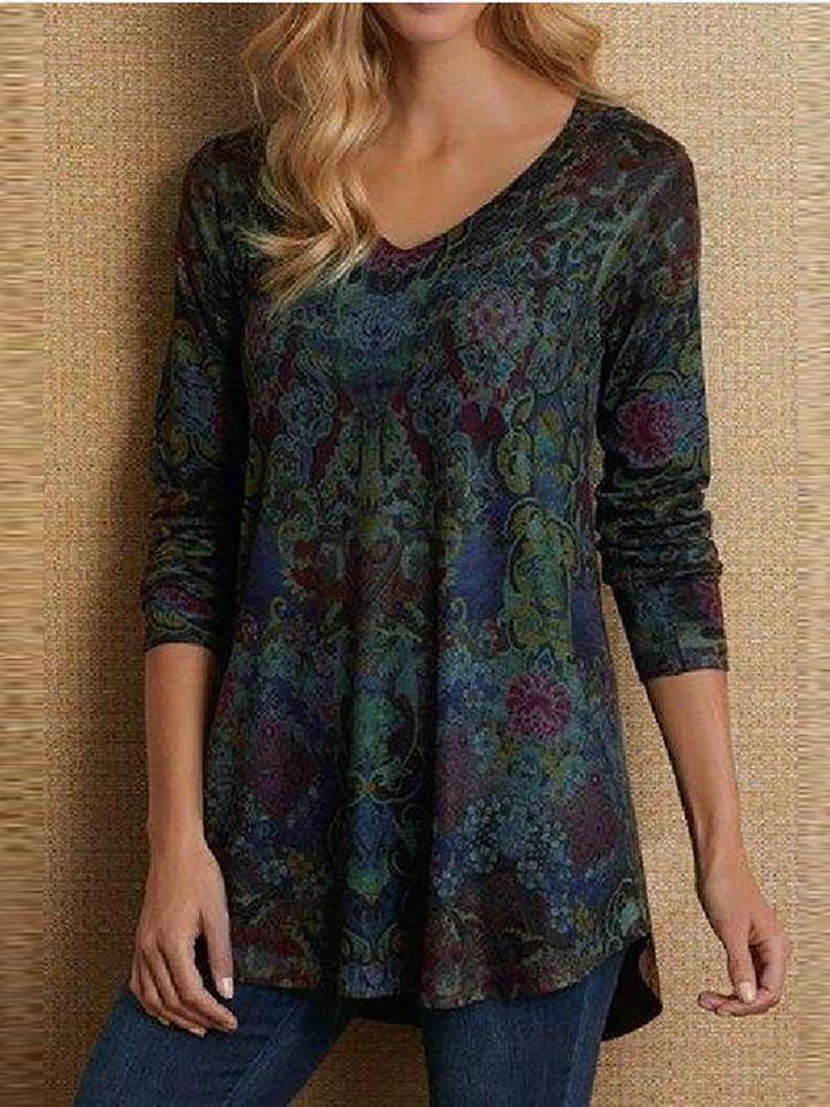 Womens Long Sleeve V-Neck T - Shirt