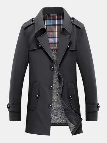 mens plush lined warm button front lapel casaul slant pocket overcoats