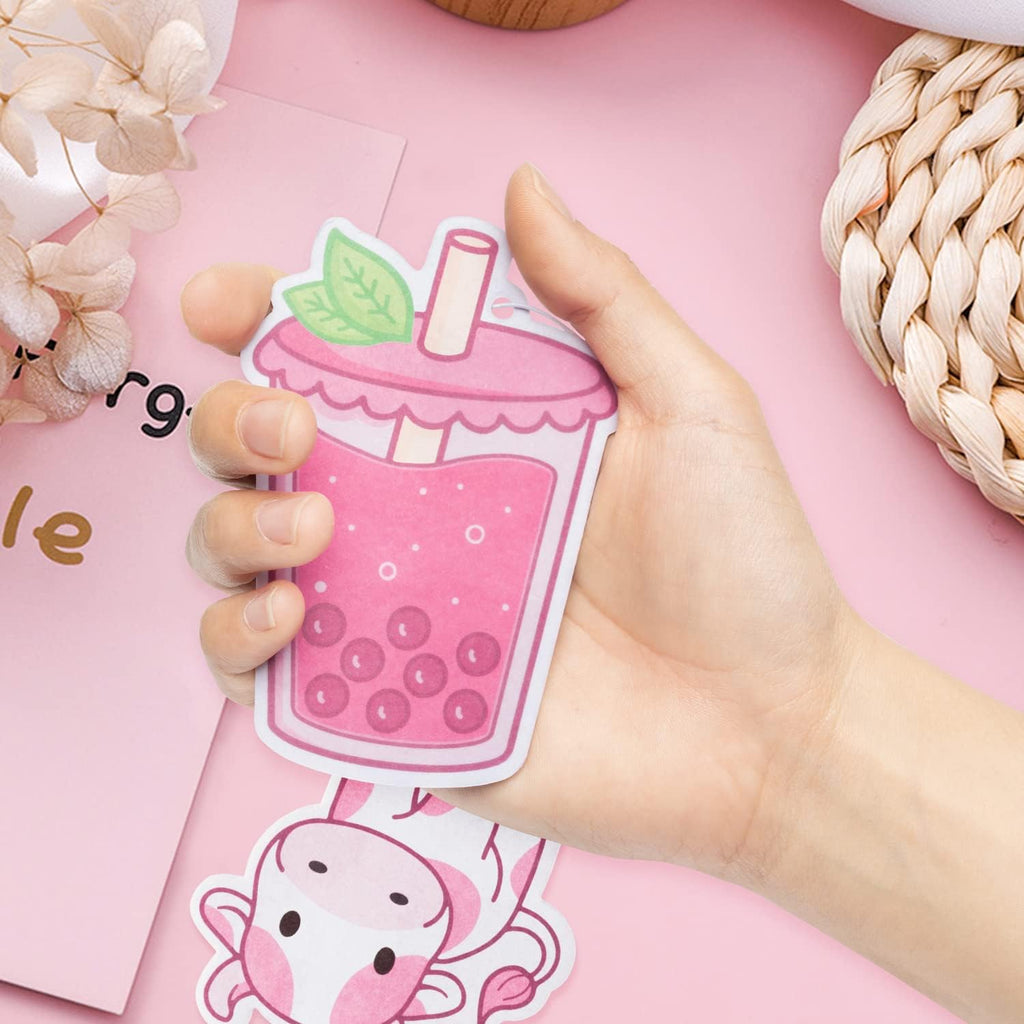 Car Air Freshener Kawaii Strawberry Incense Chips Scented Ornament, Car Rearview Mirror Pendant, 4 Styles and Scents Of Bubble Tea Strawberry Milk Hanging Ornament Vent Decoration Cute Aromatic For Party Supplies