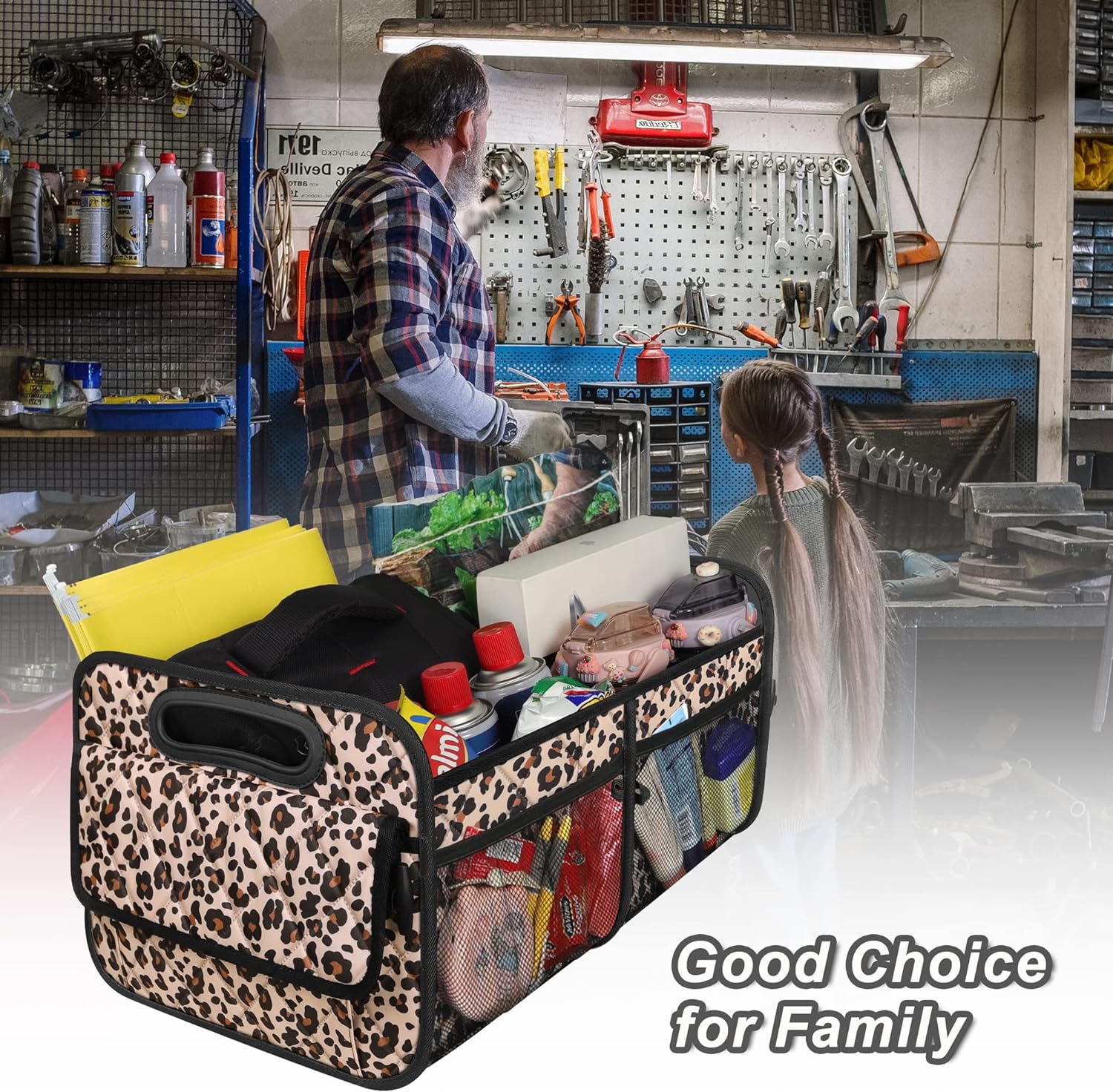 Car Trunk Organzier for suv,Car Organziers and Storage with 6 Big Pocket,Car Accessories for Women/Men 70L Waterproof Polyester Trunk Organzier for Car/SUV/Minivan/Truck(Large, Leopard print)