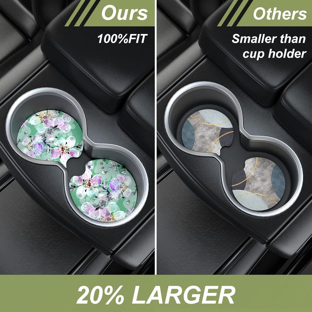 Nipichsha Car Cup Holder Coasters, Car Coasters for Cup Holders, 2 Pack Anti Slip Insert Coasters, Rubber Car Cup Mat with A Finger Notch, Cute Car Interior Accessories for Women Men(Plum Flower)