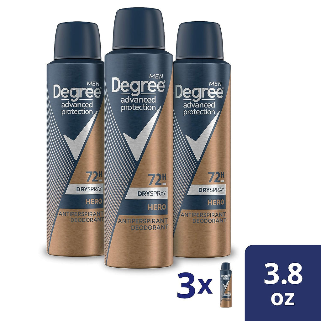 Degree Antiperspirant Deodorant Dry Spray 72 Hour Sweat and Odor Protection Hero Men's Deodorant Spray for Excessive Armpit Sweat, 3.8 oz, Pack of 3