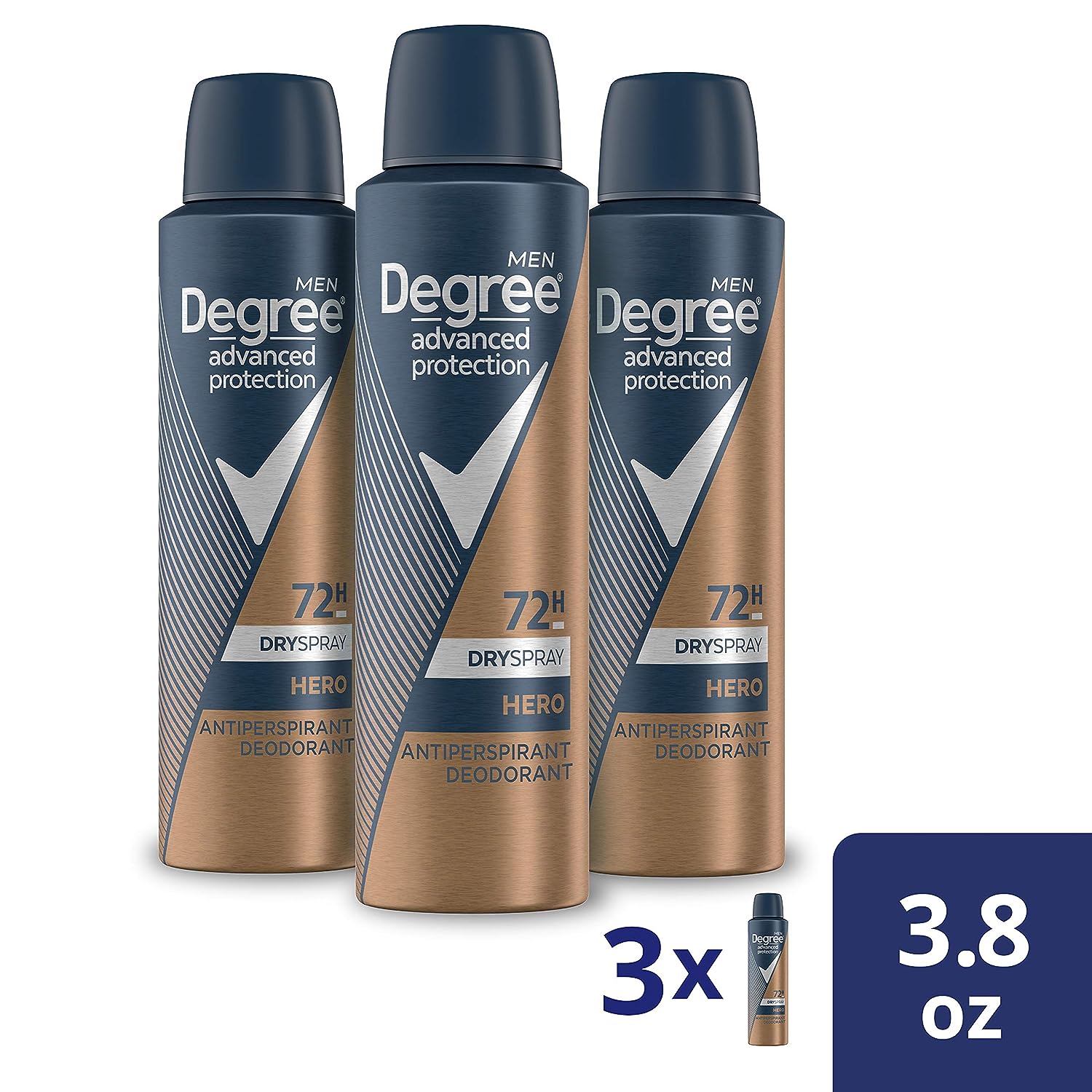 Degree Antiperspirant Deodorant Dry Spray 72 Hour Sweat and Odor Protection Hero Men's Deodorant Spray for Excessive Armpit Sweat, 3.8 oz, Pack of 3