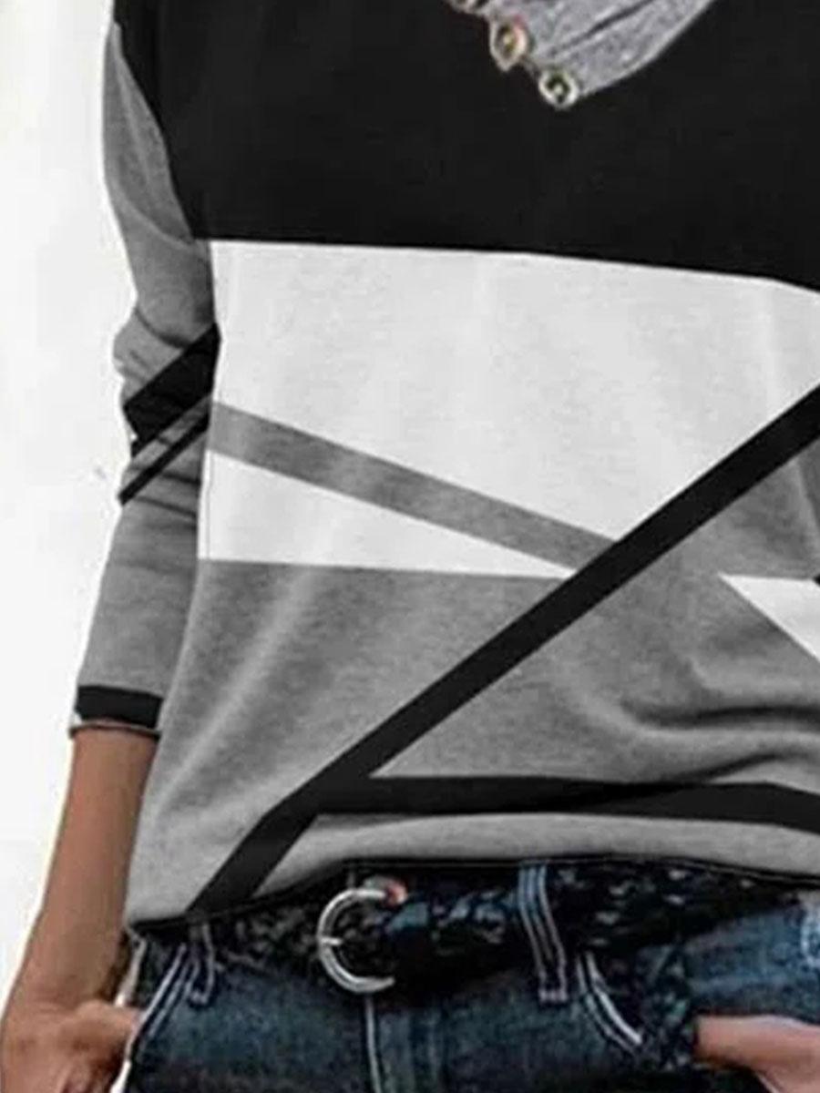 Fashion Color Matching Pile Collar Long-sleeved Casual T-shirt