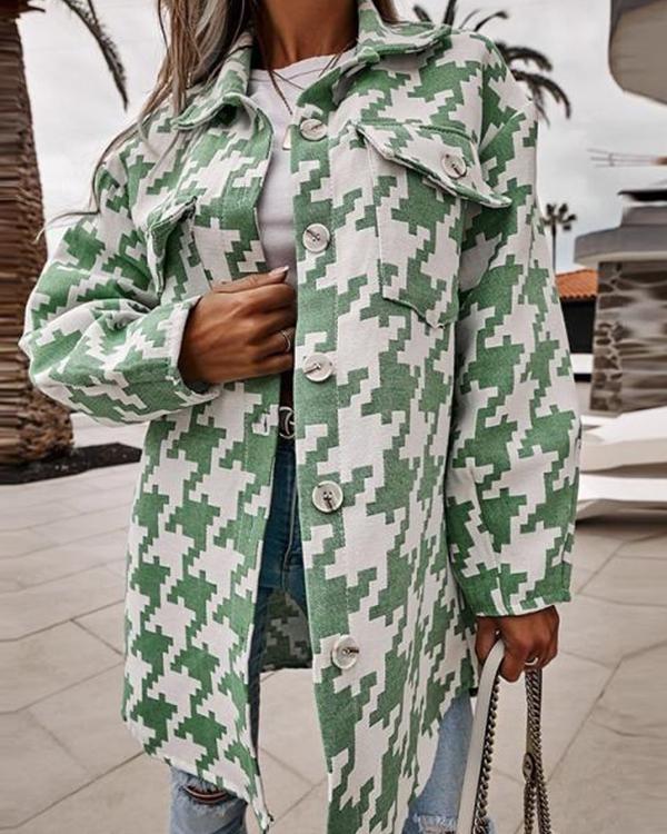 houndstooth plaid cotton-blend coat