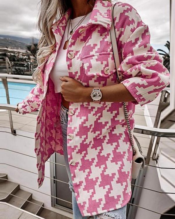 houndstooth plaid cotton-blend coat