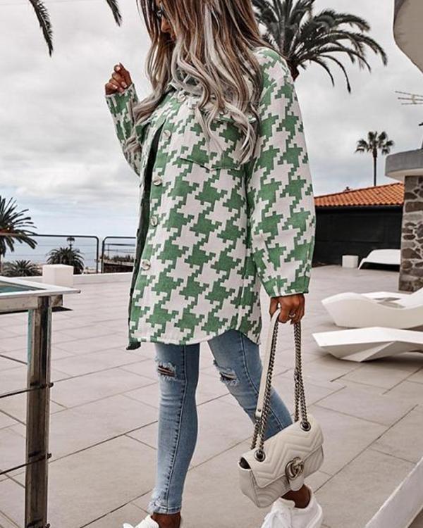 houndstooth plaid cotton-blend coat