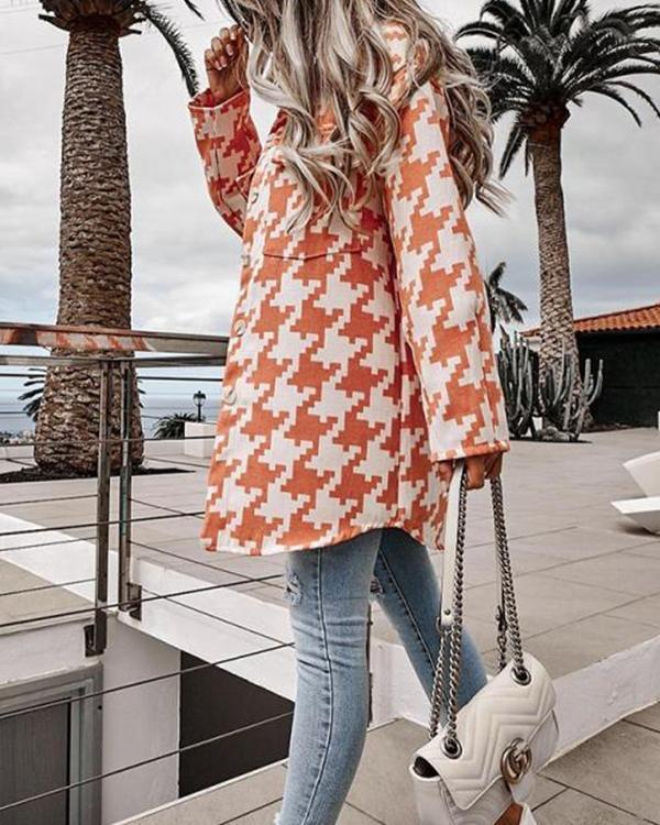houndstooth plaid cotton-blend coat