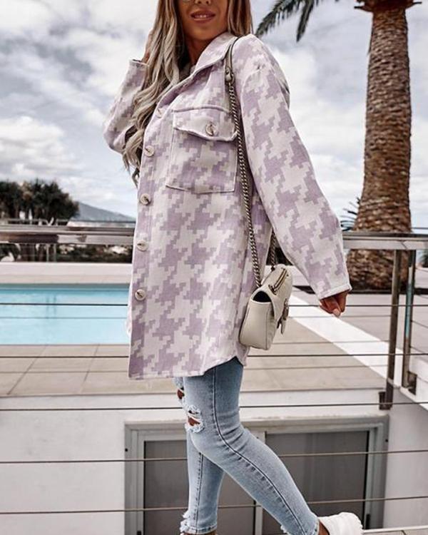 houndstooth plaid cotton-blend coat