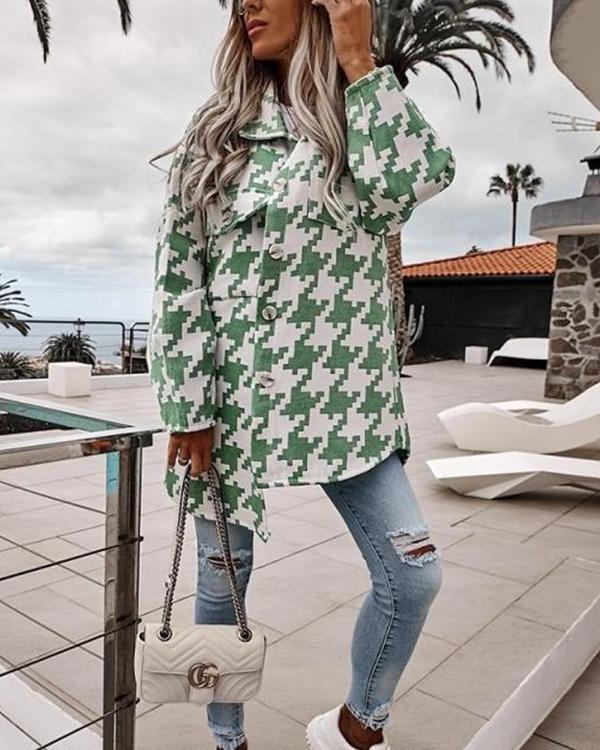 houndstooth plaid cotton-blend coat