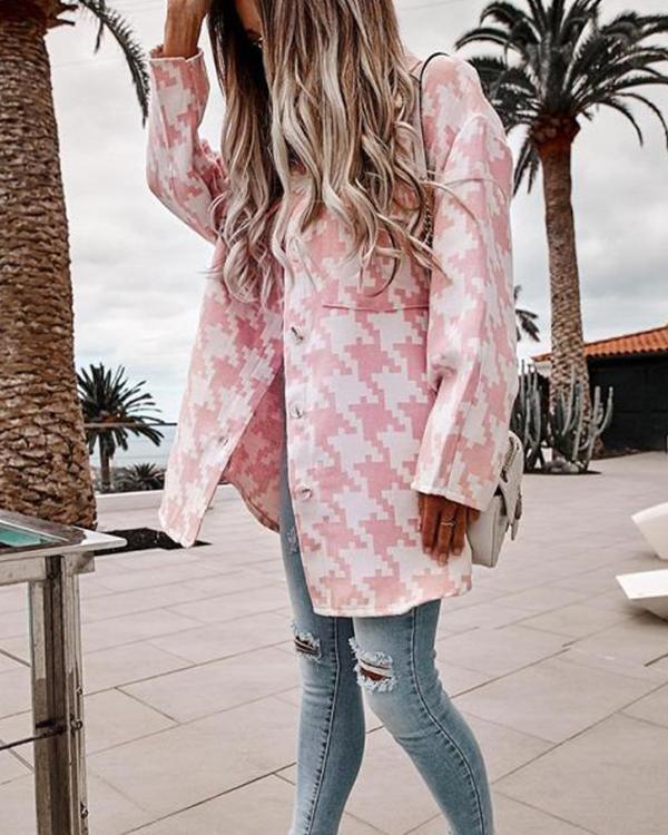 houndstooth plaid cotton-blend coat