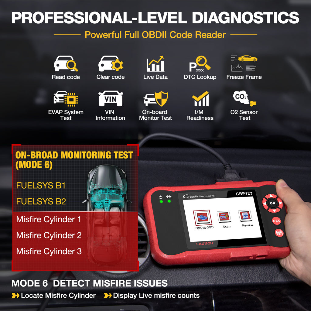 Professional Automotive Scanner: LAUNCH X431 CRP123 OBD2 - Engine, ABS, SRS &amp; AT Code Reader - Lifetime Updates!