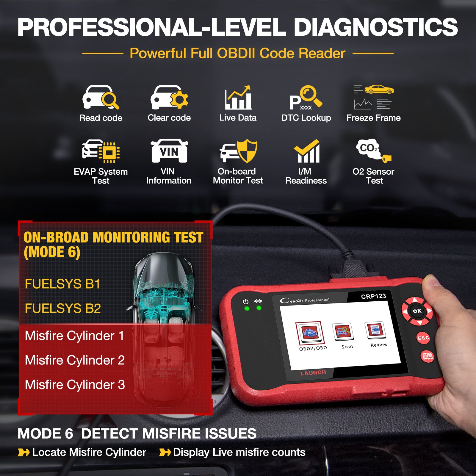 Professional Automotive Scanner: LAUNCH X431 CRP123 OBD2 - Engine, ABS, SRS &amp; AT Code Reader - Lifetime Updates!