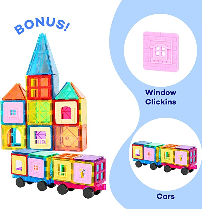 Creative Magnetic Building Blocks Set - 100 Pieces, Preschool STEM Educational Toy, Construction and Stacking Toy for Toddlers