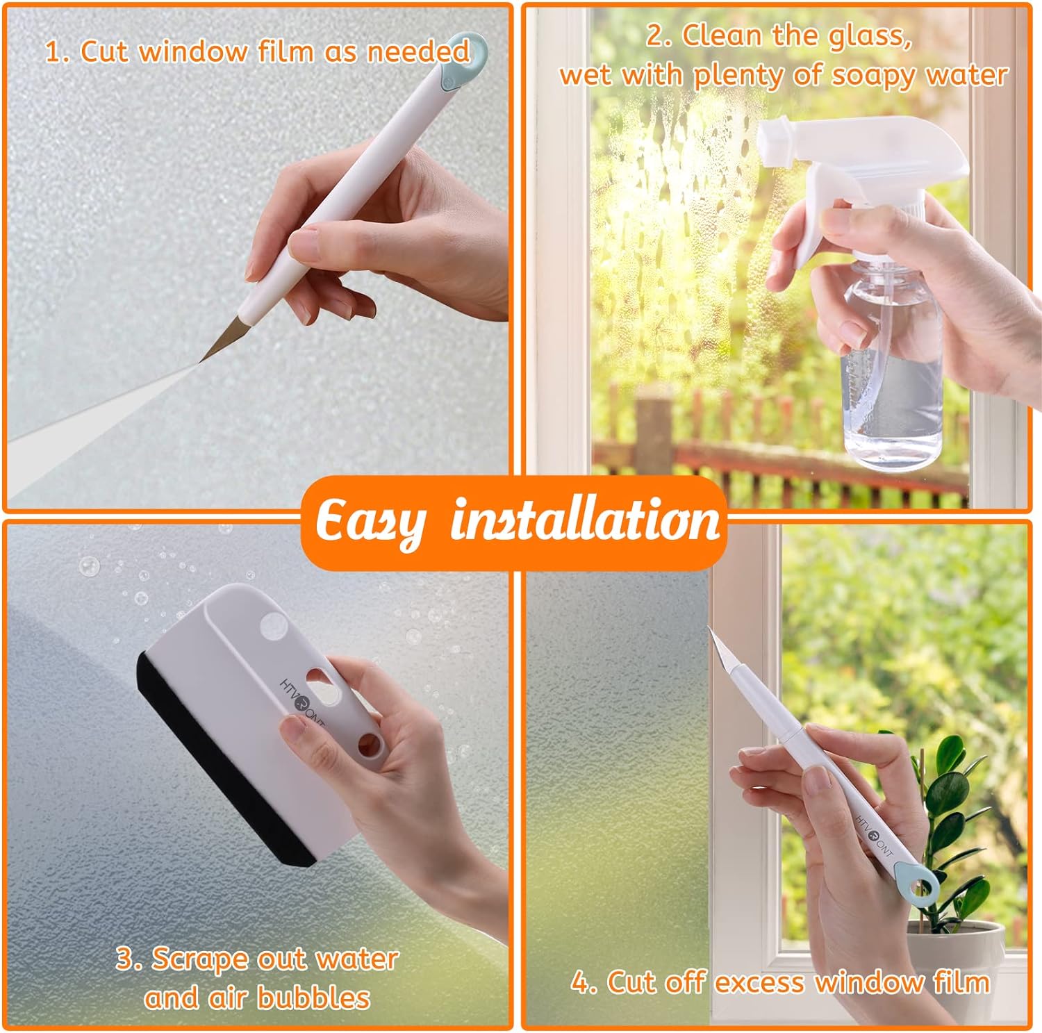 HTVRONT Window Film Kit - 4 Pcs Window Privacy Film Installation Tools, Easy to Apply Glass &amp; Car Windows Tint Kit, Includes Felt Squeegee, Detachable Knife &amp; 1 Extra Blade, 100ML Spray Bottle