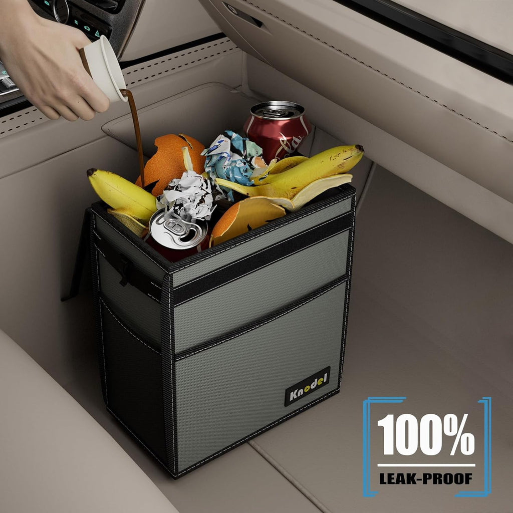 K KNODEL Car Trash Can, Waterproof Car Garbage Can, Car Trash Bag with Lid, Leak-Proof Car Trash Bin, Car Trash Hanging (Large, Gray)