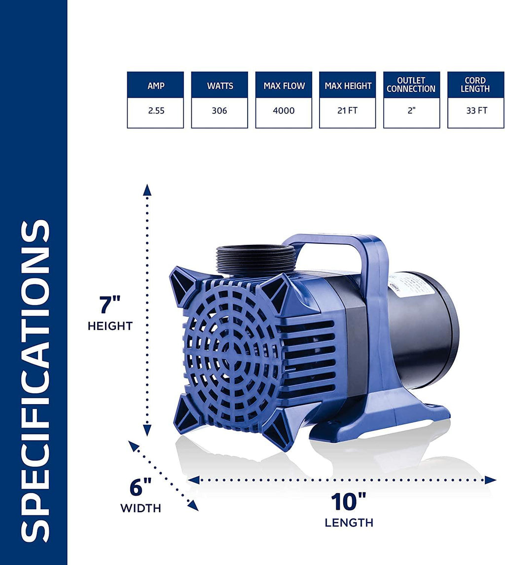 Alpine Corporation 4000 GPH Cyclone Pump for Ponds, Fountains, Waterfalls, and Water Circulation