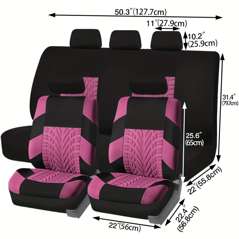 Car Seat Covers, Polyester Full Set Universal Seat Protector Decoration Thick Foam (1bag Of Metal Hooks Put In One Of The Headrest Covers）