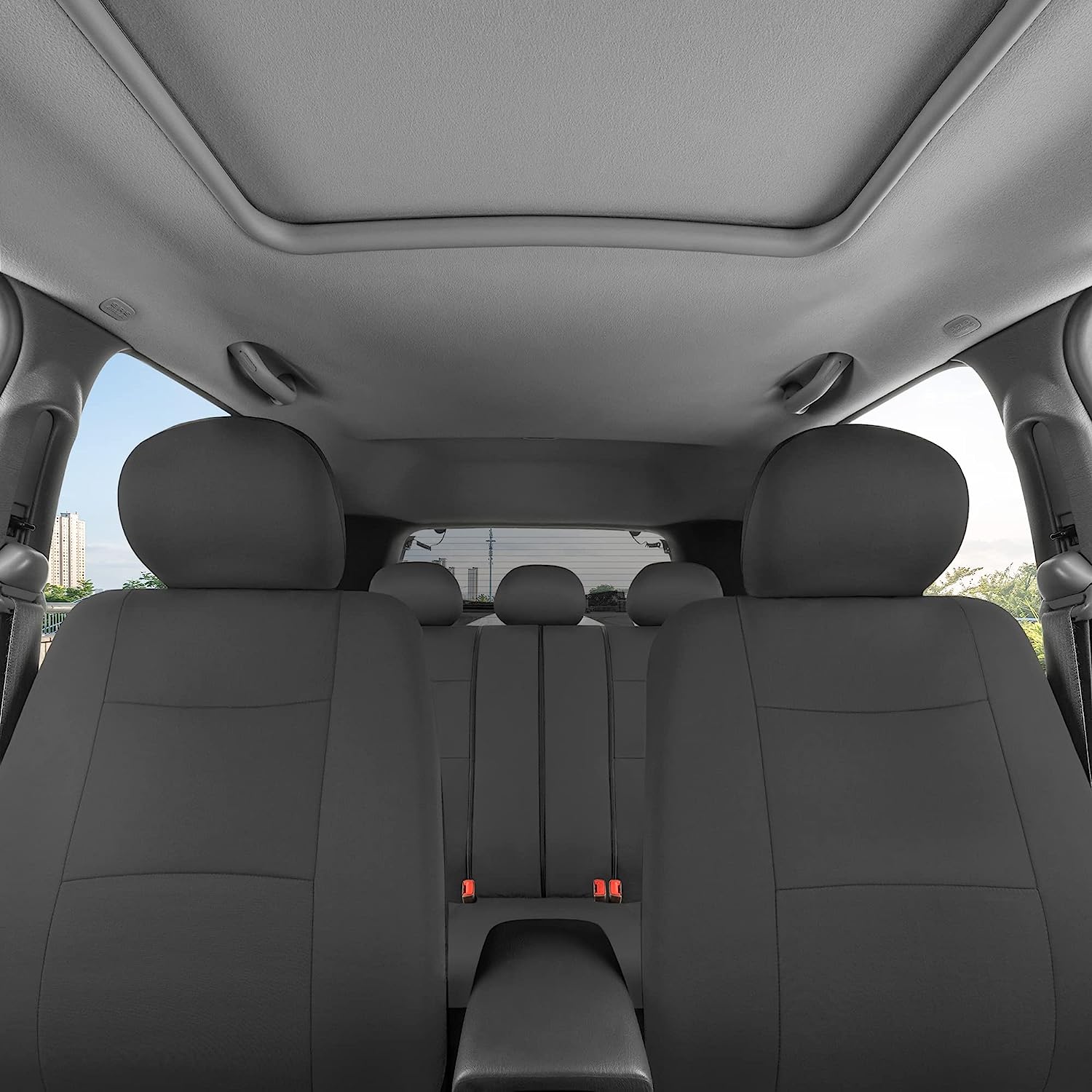 BDK PolyPro Car Seat Covers Full Set in Solid Charcoal – Front and Rear Split Bench Seat Covers for Cars, Easy to Install, Accessories for Auto Trucks Van SUV