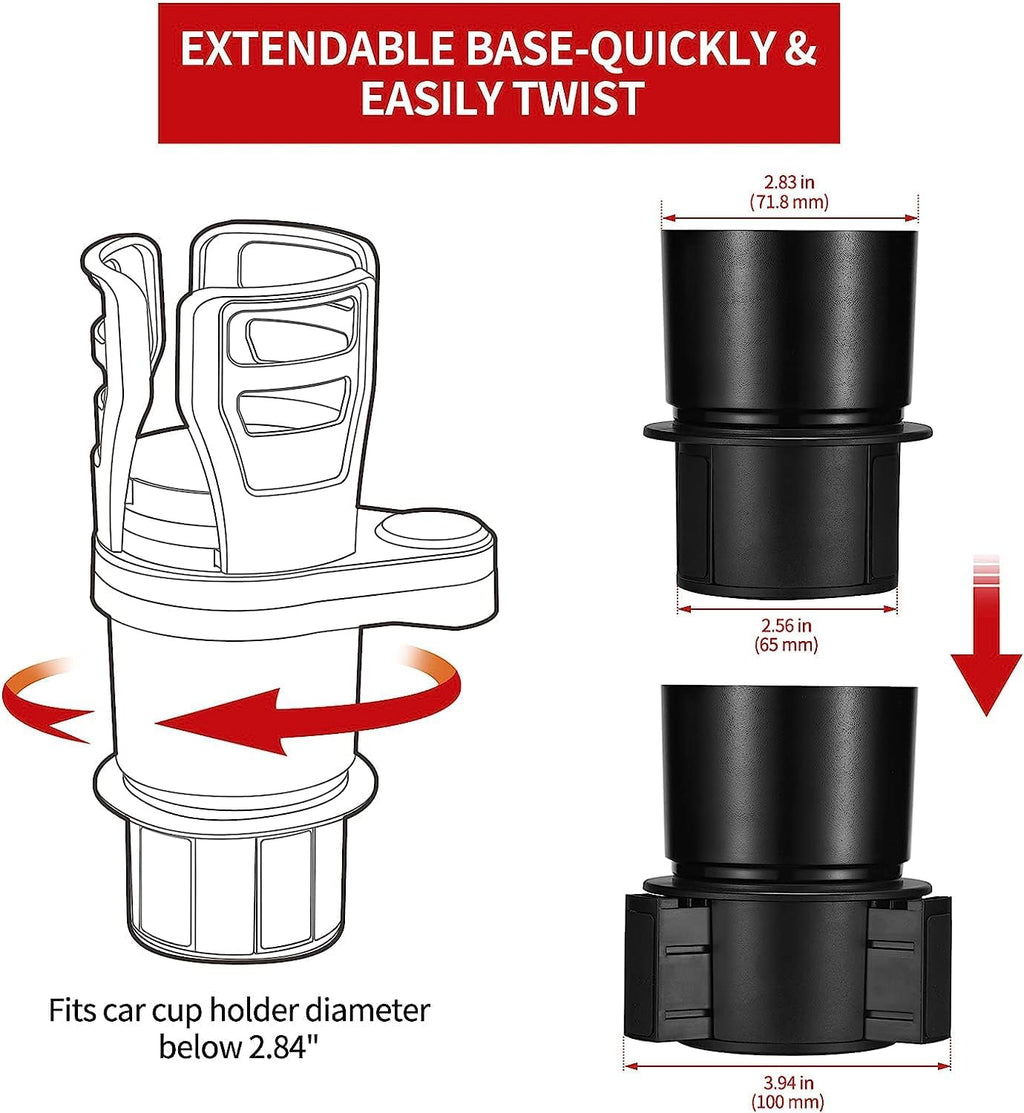 Cup Holder Expander for Car with Car Coasters 4 pcs,THIS HILL 2 in 1 Multifunctional Car Cup Holder Extender Adapter with Adjustable Base for Snack Bottles Cups Drinks,Non-Slip