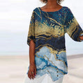Fashion Button Round Neck Short Sleeve Printed Top