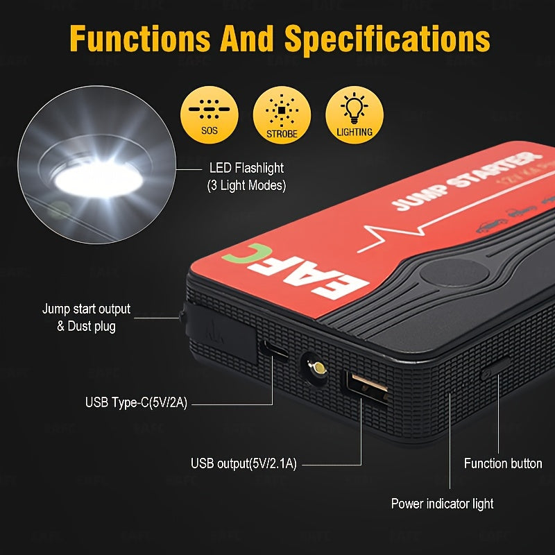 Never Get Stranded Again: Portable Car Jump Starter Battery Power Bank For Emergency Boosting