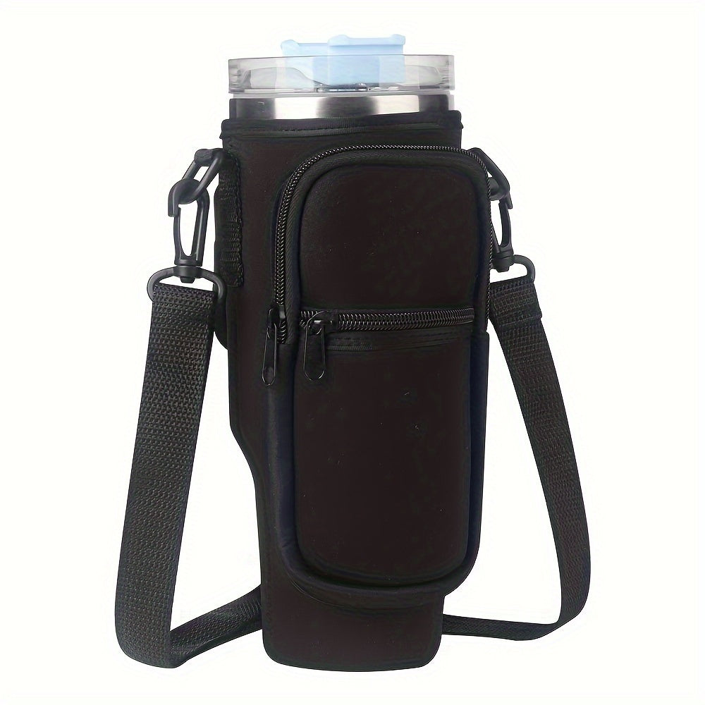 Water Bottle Carrier Bag with Phone Pocket for Stanley 40oz Tumbler with Handle Neoprene Water Bottle Holder Pouch with Adjustable Strap Bollus wit