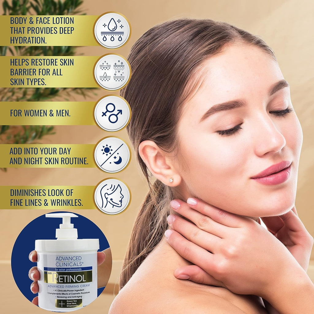 Advanced Clinicals Retinol Body Cream &amp; Collagen Body Lotion Skin Care Set. Anti-Aging Body &amp; Face Moisturizing Creams Repair Wrinkles, Fine lines, &amp; Firm Sagging Skin. 16 Oz (2-Pack Bundle)