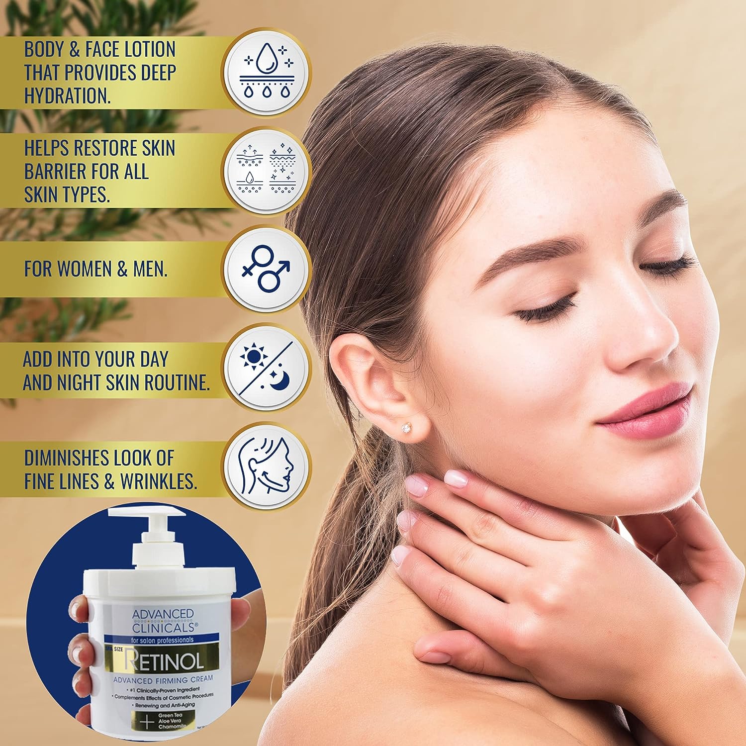 Advanced Clinicals Retinol Body Cream &amp; Collagen Body Lotion Skin Care Set. Anti-Aging Body &amp; Face Moisturizing Creams Repair Wrinkles, Fine lines, &amp; Firm Sagging Skin. 16 Oz (2-Pack Bundle)