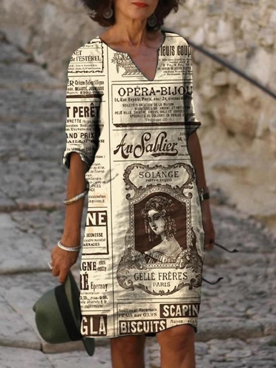 Fashion spaper Print V-neck Dress