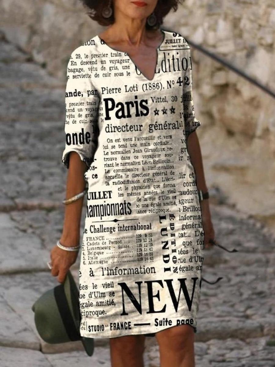 Fashion spaper Print V-neck Dress