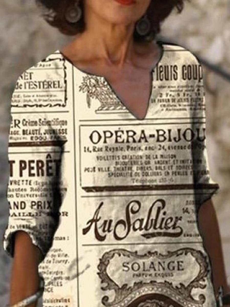 Fashion spaper Print V-neck Dress