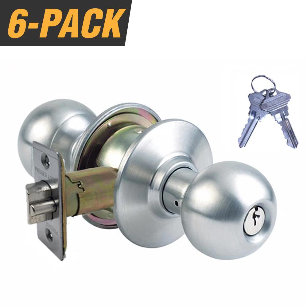 Steel Grade 3 Entry Door Knob with 12 SC1 Keys (6-Pack, Keyed Alike)