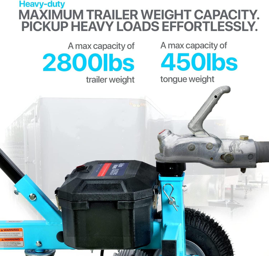 AlphaWorks Trailer Dolly Electric Power 2800LBS Max Trailer Weight, 450LBS Max Tongue Weight, DC 24V 800W 12V 7Ah Powered Heavy Duty Commercial Jack Lever 2" Ball Mount Included