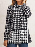 Houndstooth Print Casual Long-sleeved T-shirt