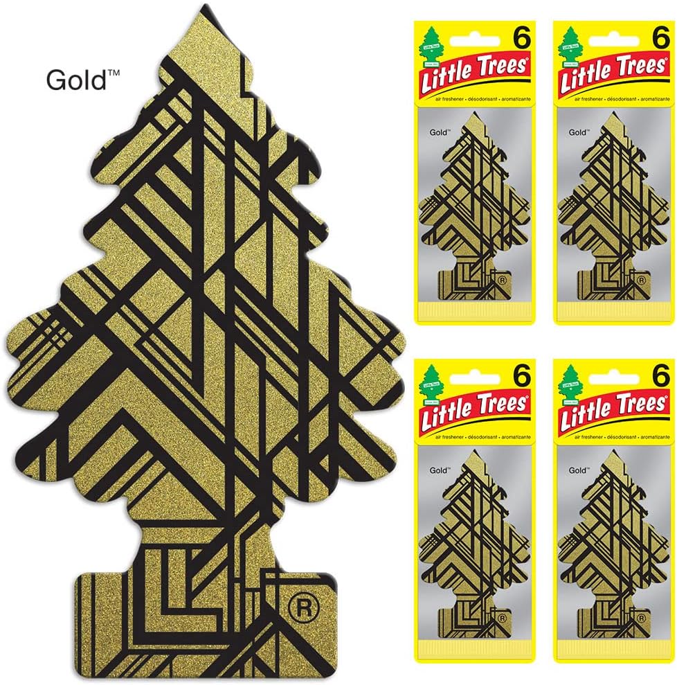 LITTLE TREES Air Fresheners Car Air Freshener. Hanging Tree Provides Long Lasting Scent for Auto or Home. Gold, 24 Air Fresheners