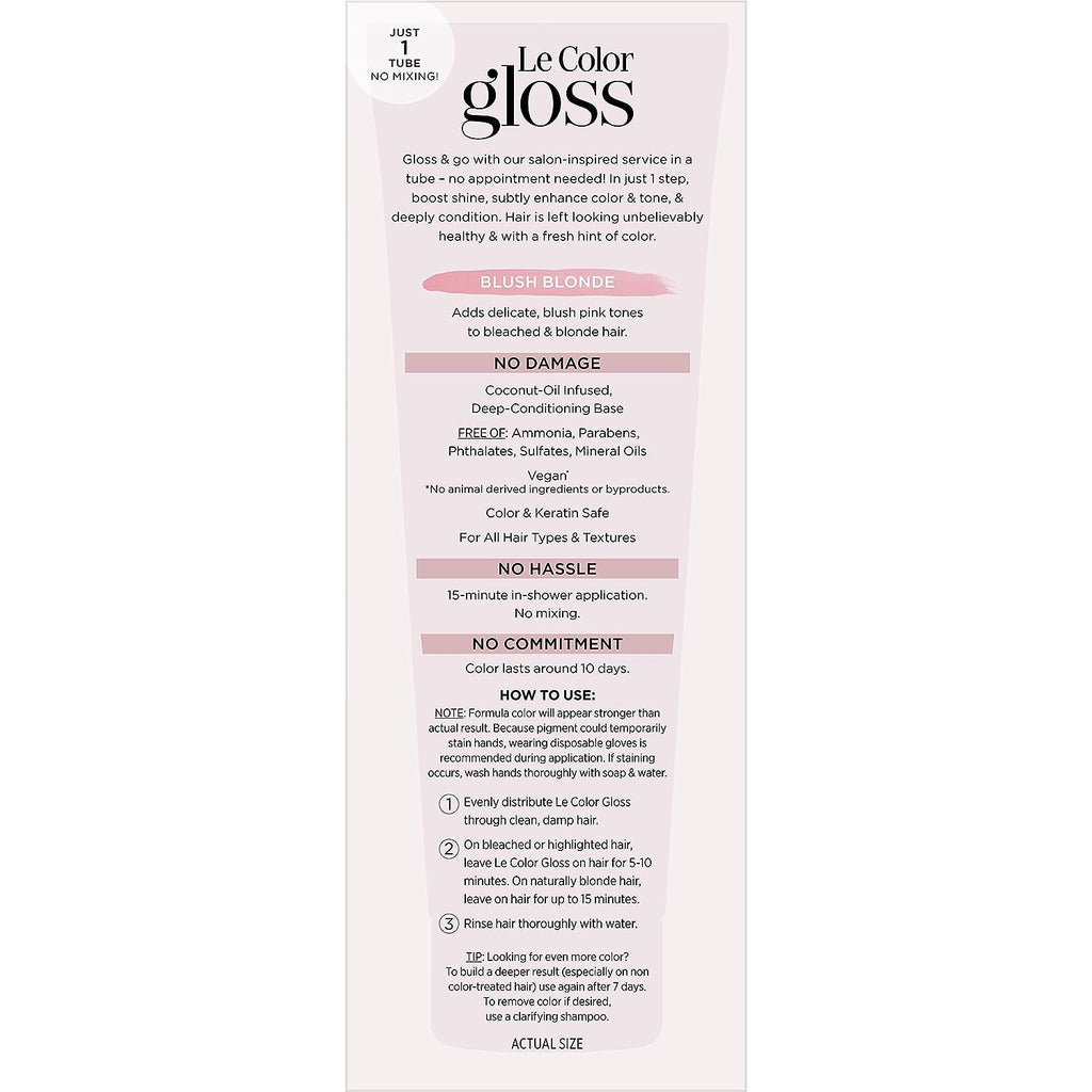 L’Oréal Paris Le Color Gloss One Step In-Shower Toning Hair Gloss, Neutralizes Brass, Conditions &amp; Boosts Shine, Blush Blonde, 4 fl oz