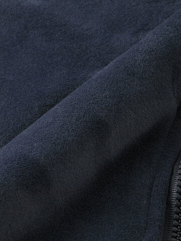 mens thicken fleece lined velour stand collar solid warm overcoats with pocket